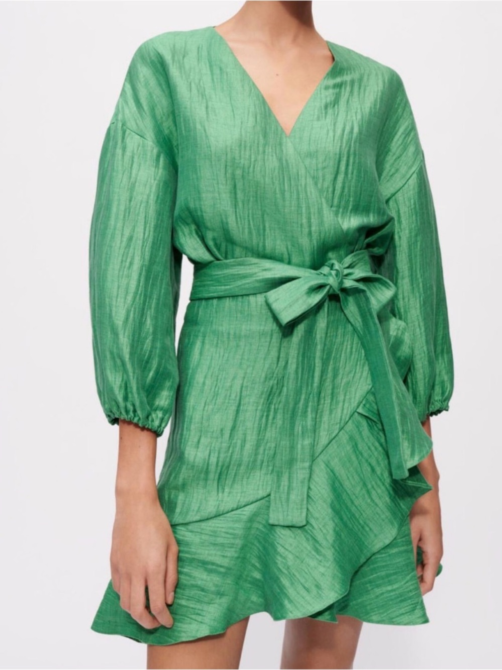 Maje Emerald Green Wrap Ruffle Mini Dress